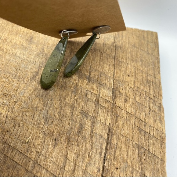 Mossy Green Hanging Teardrop Jasper Studded Back Earrings - Picture 4 of 5